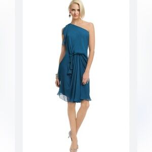 Diane von Furstenberg 100% silk Nicoletta Dress Teal one shoulder size 2